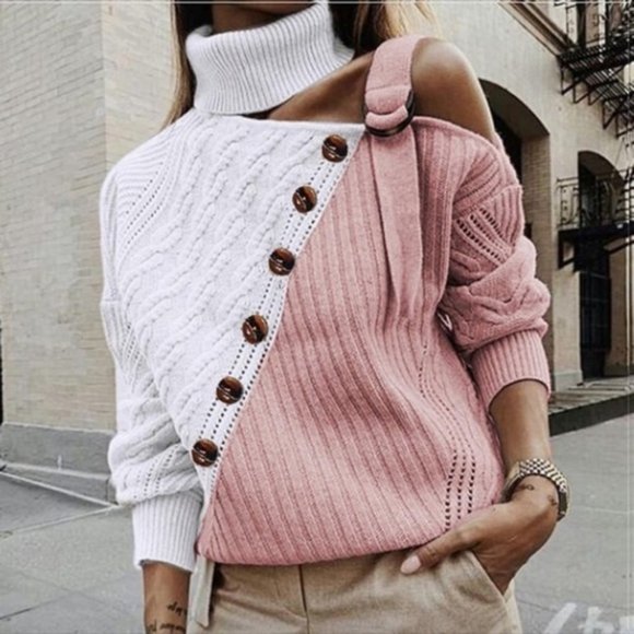 Off Shoulder Sweater in Ivory & Pink Size Medium - Picture 1 of 1